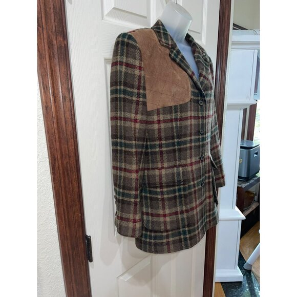 Vintage Ralph Lauren Plaid Wool Riding Blazer Jacket W/ Suede Accent Size 12 Bro - Picture 8 of 10
